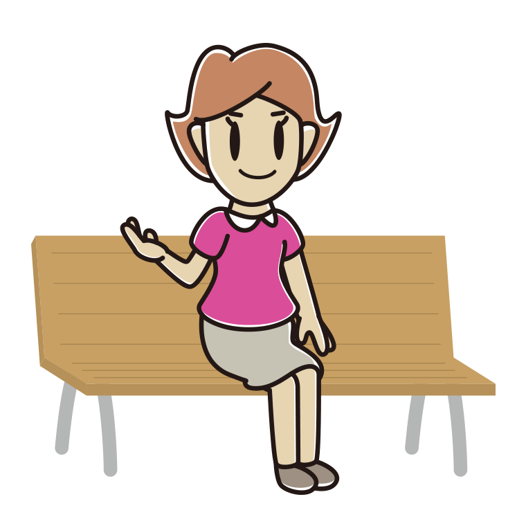 ベンチで案内する女性のイラスト【色あり、背景なし】透過PNG