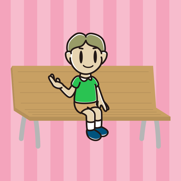 ベンチで案内する小学生男子のイラスト【色、背景あり】PNG
