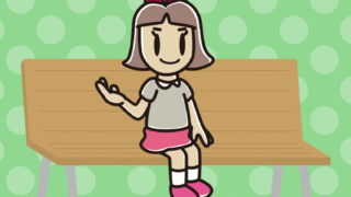 ベンチで案内する小学生女子のイラスト【色、背景あり】PNG