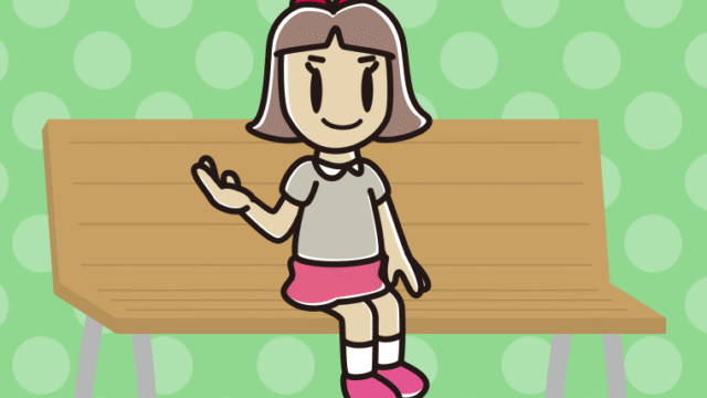 ベンチで案内する小学生女子のイラスト【色、背景あり】PNG