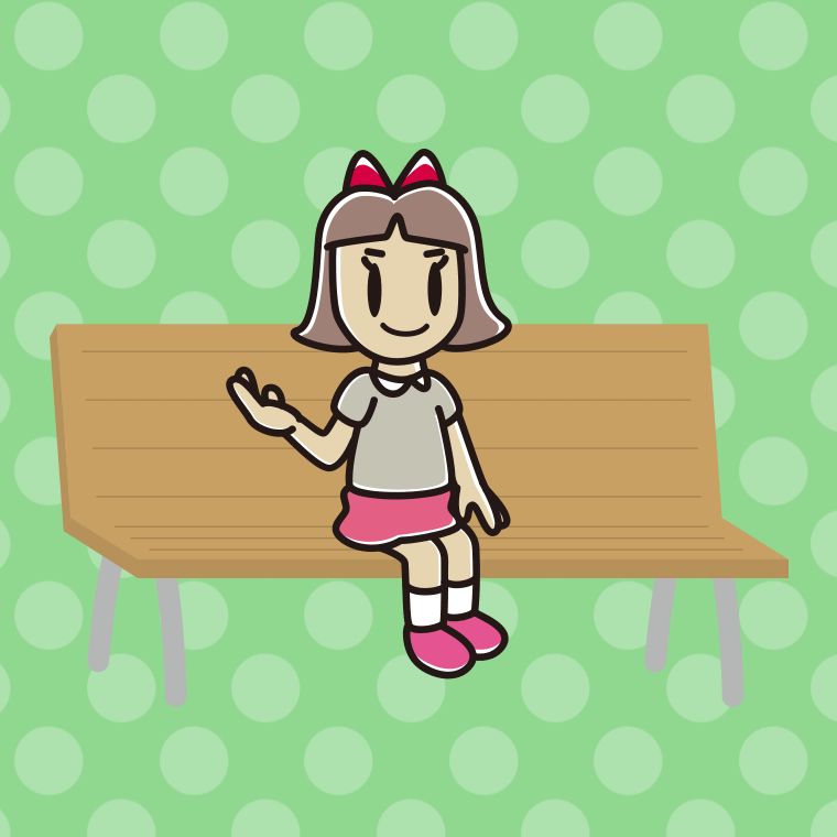 ベンチで案内する小学生女子のイラスト【色、背景あり】PNG