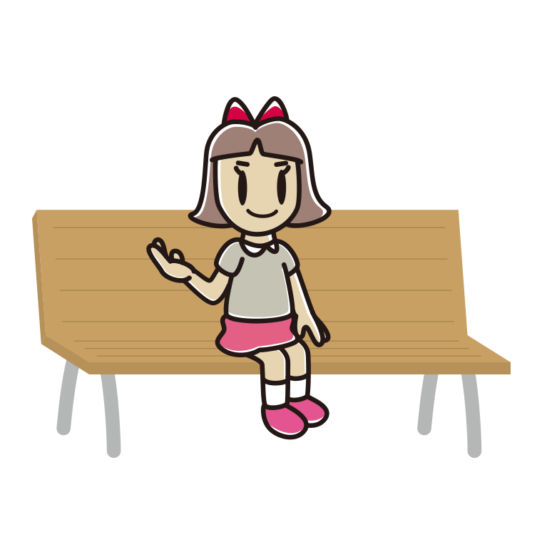 ベンチで案内する小学生女子のイラスト【色あり、背景なし】透過PNG