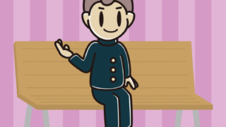 ベンチで案内する男子中学生のイラスト【色、背景あり】PNG