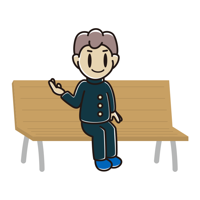 ベンチで案内する男子中学生のイラスト【色あり、背景なし】透過PNG