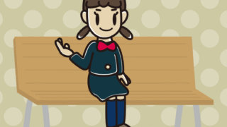 ベンチで案内する女子中学生のイラスト【色、背景あり】PNG