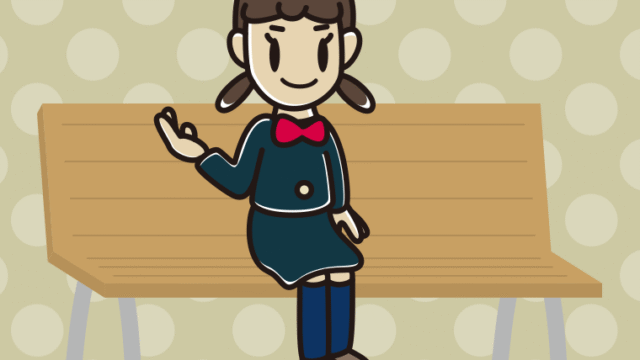 ベンチで案内する女子中学生のイラスト【色、背景あり】PNG