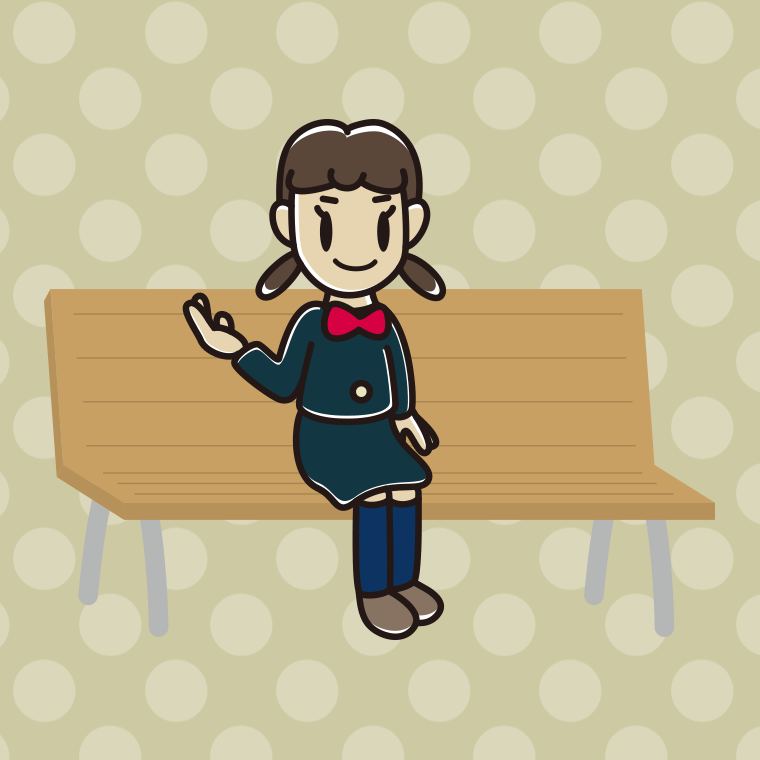 ベンチで案内する女子中学生のイラスト【色、背景あり】PNG
