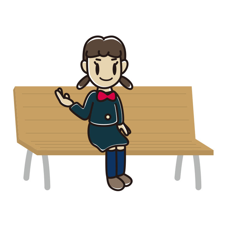 ベンチで案内する女子中学生のイラスト【色あり、背景なし】透過PNG