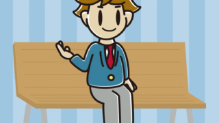 ベンチで案内する男子高校生のイラスト【色、背景あり】PNG