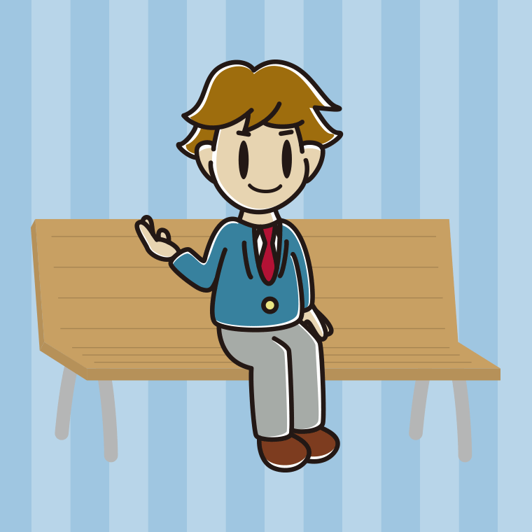 ベンチで案内する男子高校生のイラスト【色、背景あり】PNG