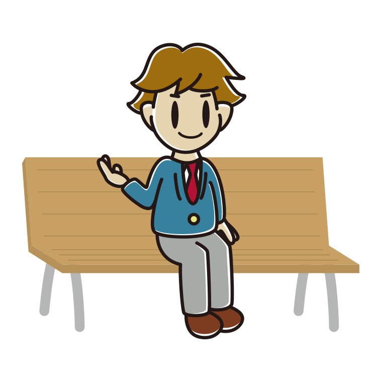 ベンチで案内する男子高校生のイラスト【色あり、背景なし】透過PNG