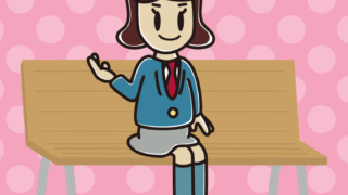 ベンチで案内する女子高校生のイラスト【色、背景あり】PNG