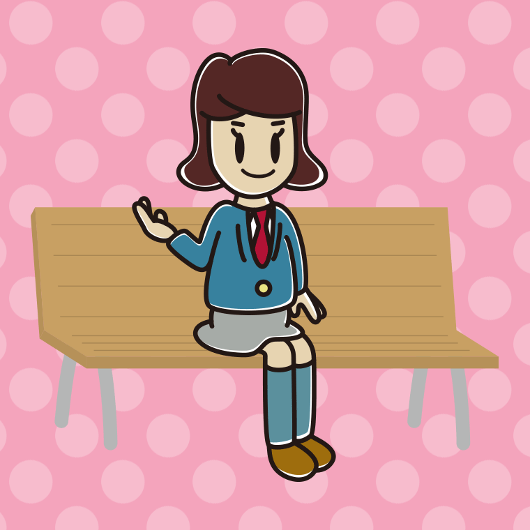 ベンチで案内する女子高校生のイラスト【色、背景あり】PNG