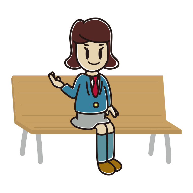 ベンチで案内する女子高校生のイラスト【色あり、背景なし】透過PNG