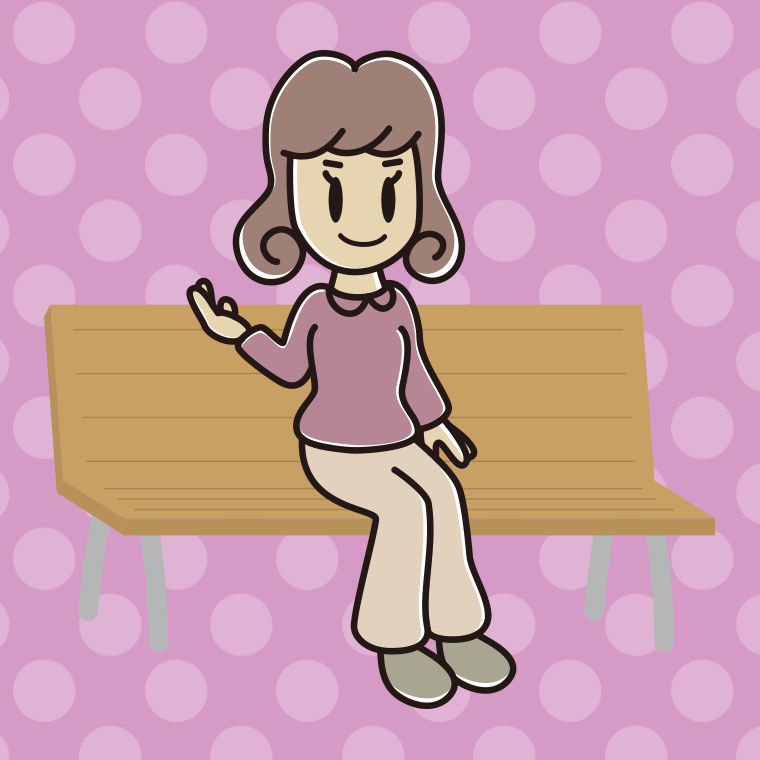 ベンチで案内する女子大学生のイラスト【色、背景あり】PNG