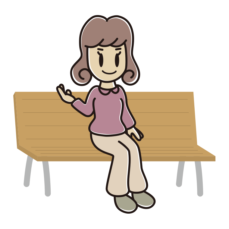 ベンチで案内する女子大学生のイラスト【色あり、背景なし】透過PNG