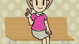 ベンチでピースをする女性のイラスト【色、背景あり】PNG