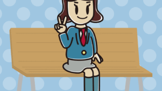 ベンチでピースをする女子高校生のイラスト【色、背景あり】PNG