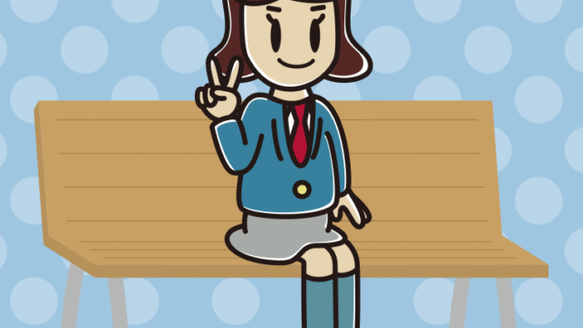 ベンチでピースをする女子高校生のイラスト【色、背景あり】PNG