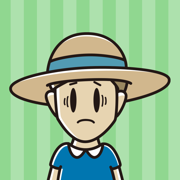 麦わら帽子で困る男性のイラスト【色、背景あり】PNG