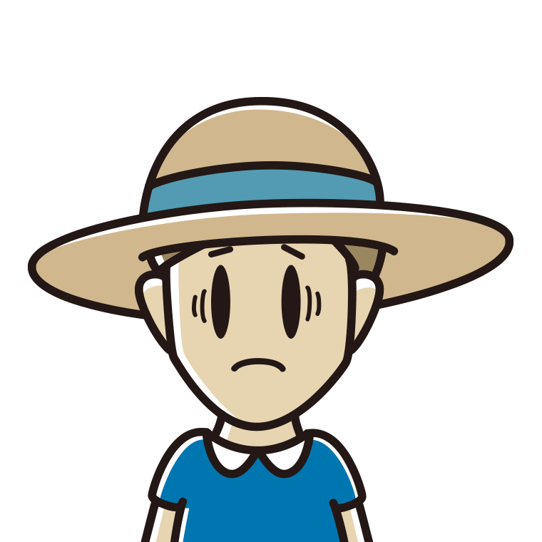 麦わら帽子で困る男性のイラスト【色あり、背景なし】透過PNG