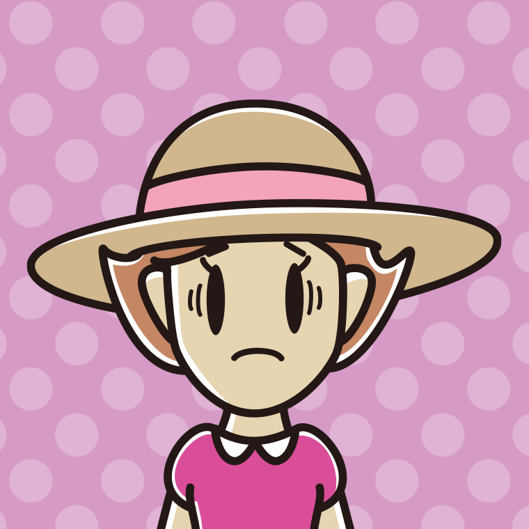 麦わら帽子で困る女性のイラスト【色、背景あり】PNG