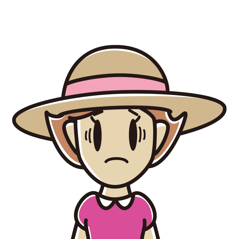 麦わら帽子で困る女性のイラスト【色あり、背景なし】透過PNG