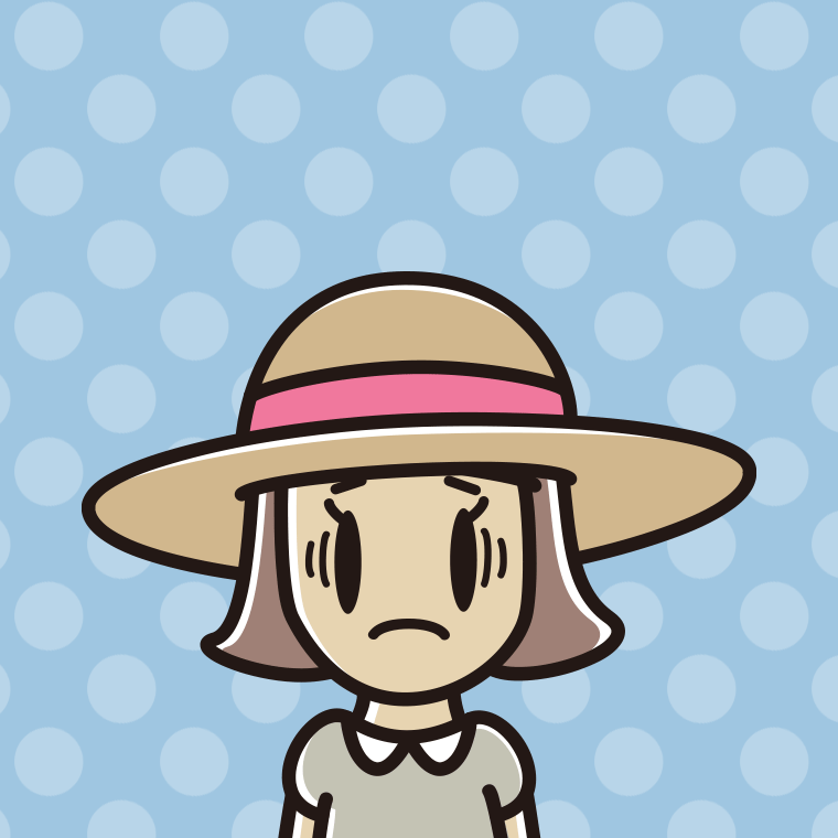 麦わら帽子で困る小学生女子のイラスト【色、背景あり】PNG