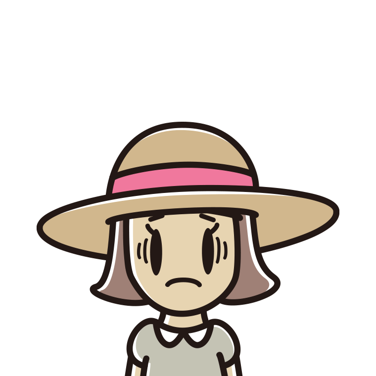 麦わら帽子で困る小学生女子のイラスト【色あり、背景なし】透過PNG