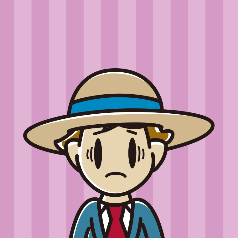 麦わら帽子で困る男子高校生のイラスト【色、背景あり】PNG