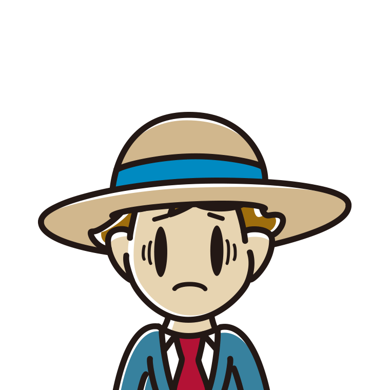 麦わら帽子で困る男子高校生のイラスト【色あり、背景なし】透過PNG