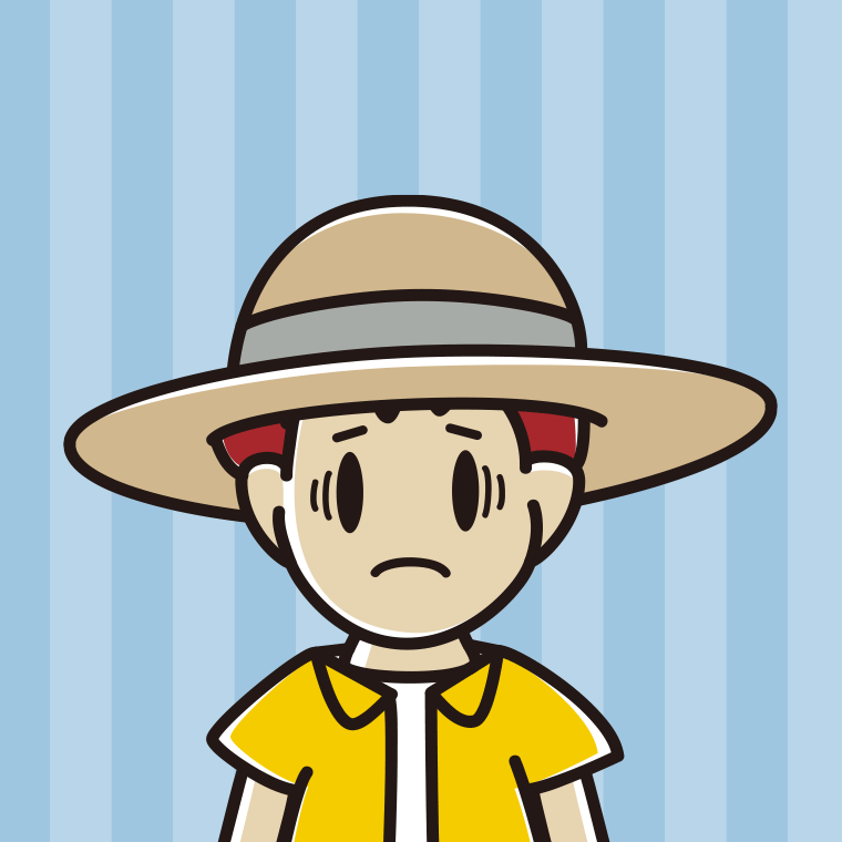 麦わら帽子で困る男子大学生のイラスト【色、背景あり】PNG