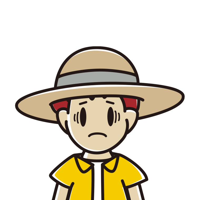 麦わら帽子で困る男子大学生のイラスト【色あり、背景なし】透過PNG