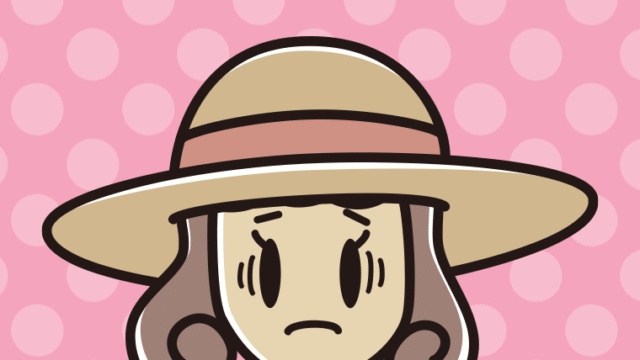 麦わら帽子で困る女子大学生のイラスト【色、背景あり】PNG