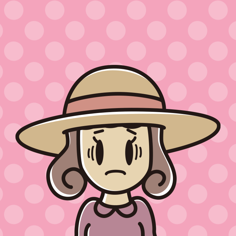 麦わら帽子で困る女子大学生のイラスト【色、背景あり】PNG