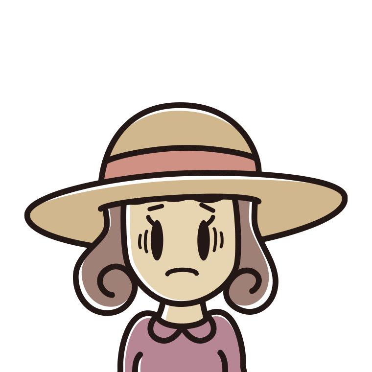 麦わら帽子で困る女子大学生のイラスト【色あり、背景なし】透過PNG