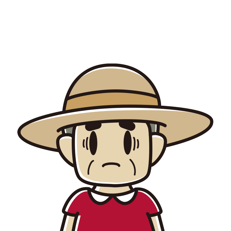 麦わら帽子で困るおじさんのイラスト【色あり、背景なし】透過PNG