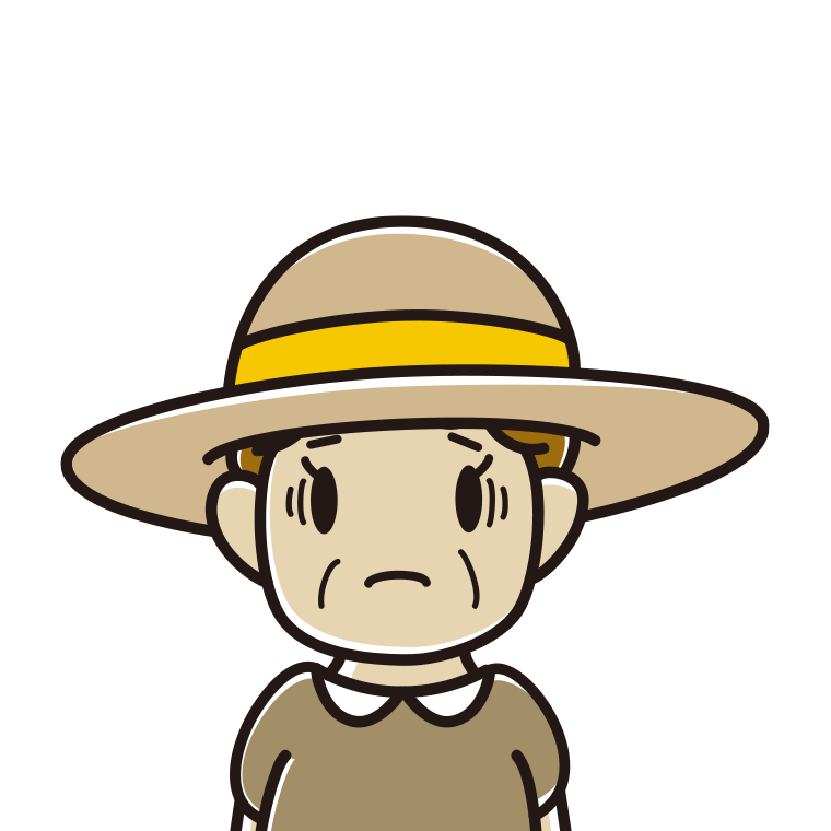 麦わら帽子で困るおばさんのイラスト【色あり、背景なし】透過PNG