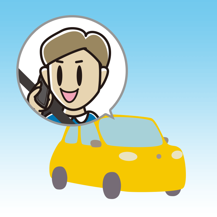 車でスマホで電話する男性のイラスト【色、背景あり】PNG