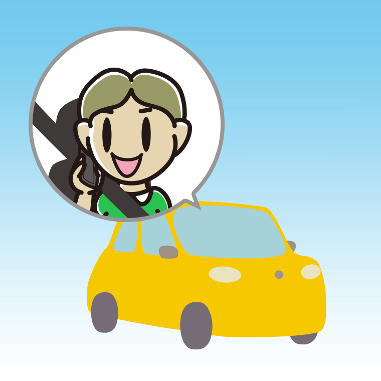 車でスマホで電話する小学生男子のイラスト【色、背景あり】PNG