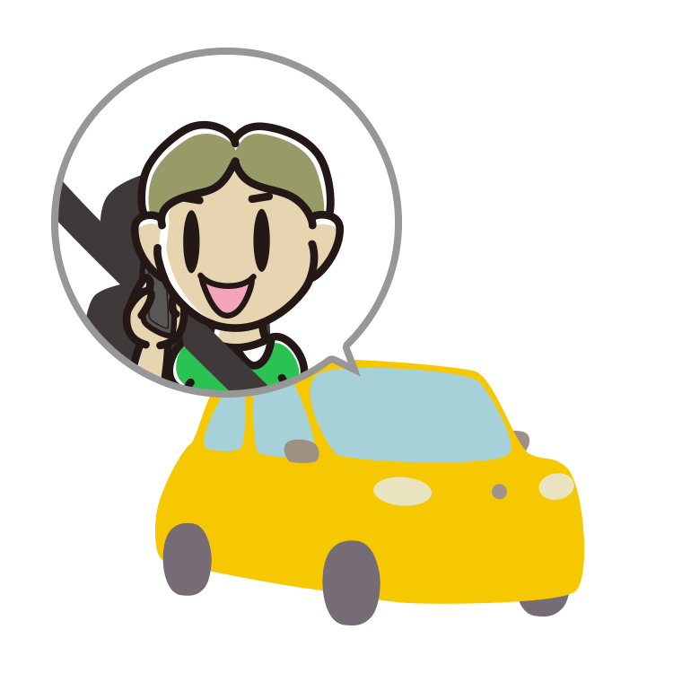 車でスマホで電話する小学生男子のイラスト【色あり、背景なし】透過PNG