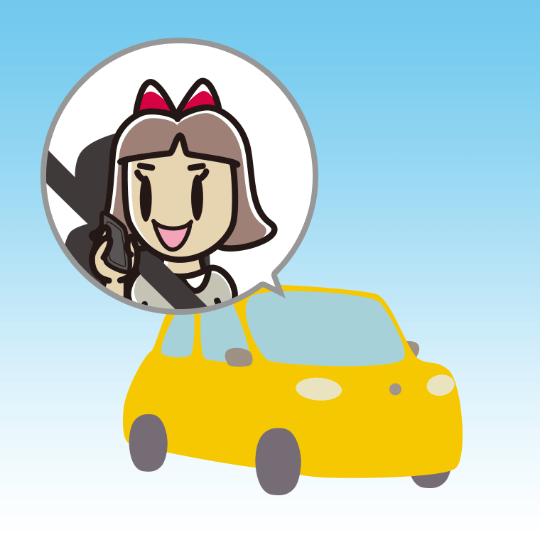 車でスマホで電話する小学生女子のイラスト【色、背景あり】PNG