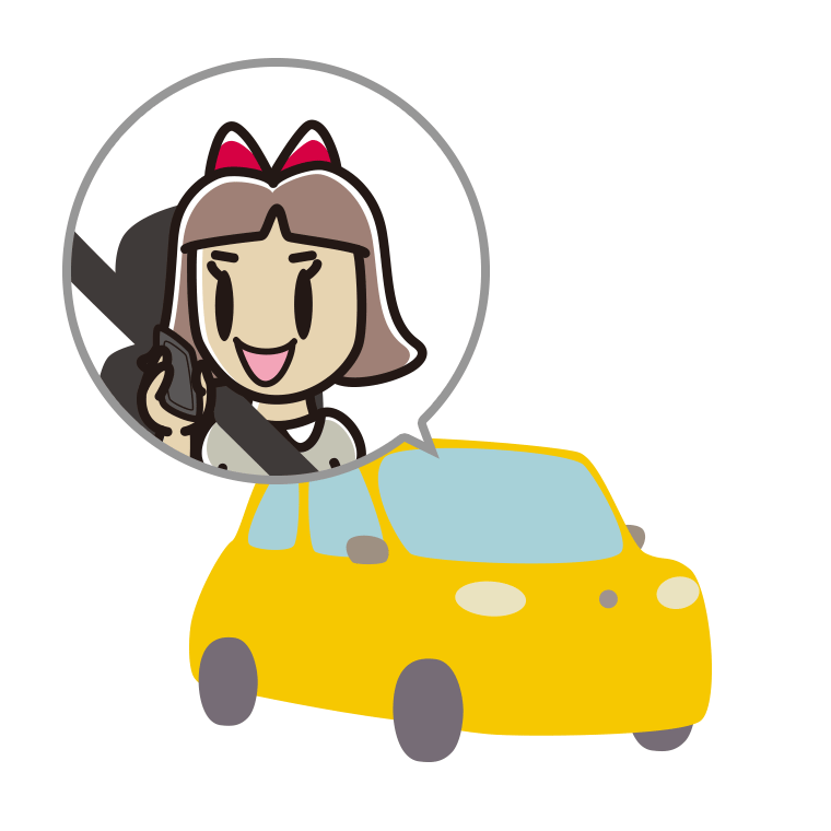 車でスマホで電話する小学生女子のイラスト【色あり、背景なし】透過PNG