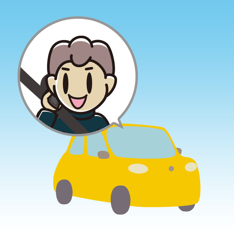 車でスマホで電話する男子中学生のイラスト【色、背景あり】PNG