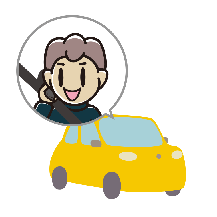 車でスマホで電話する男子中学生のイラスト【色あり、背景なし】透過PNG