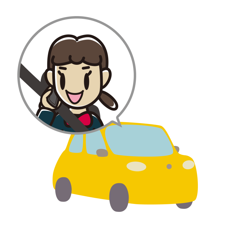車でスマホで電話する女子中学生のイラスト【色あり、背景なし】透過PNG