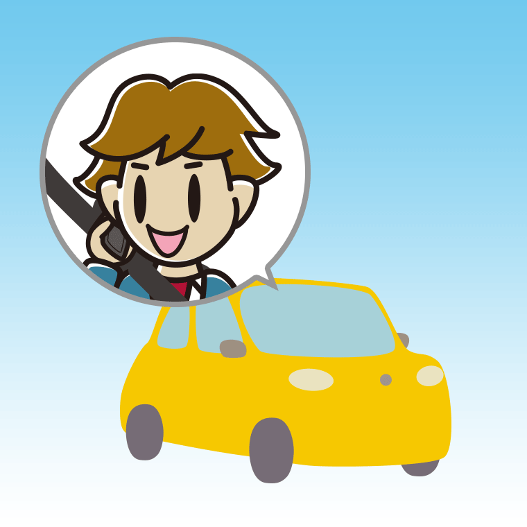 車でスマホで電話する男子高校生のイラスト【色、背景あり】PNG
