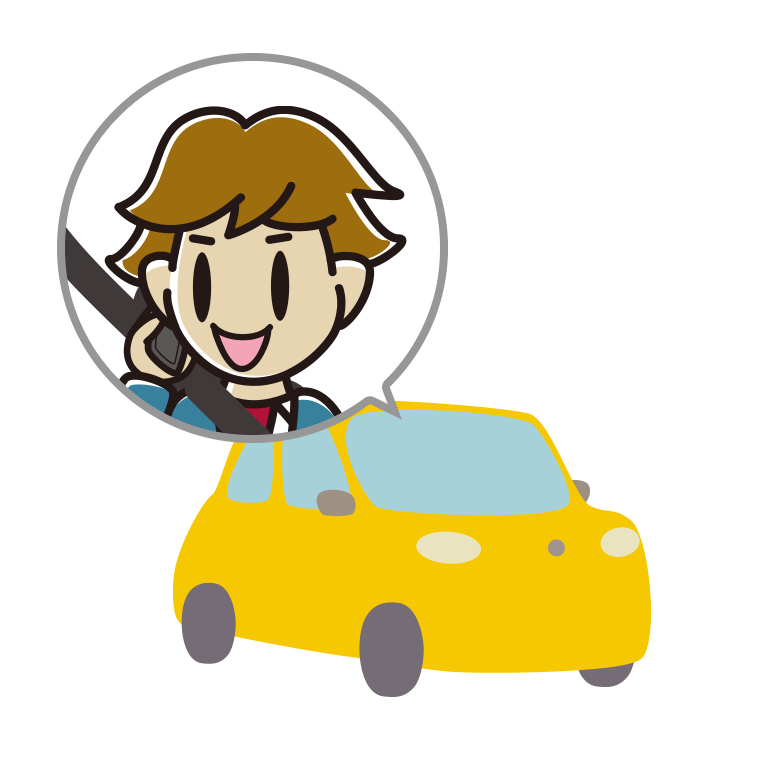 車でスマホで電話する男子高校生のイラスト【色あり、背景なし】透過PNG