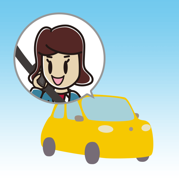 車でスマホで電話する女子高校生のイラスト【色、背景あり】PNG