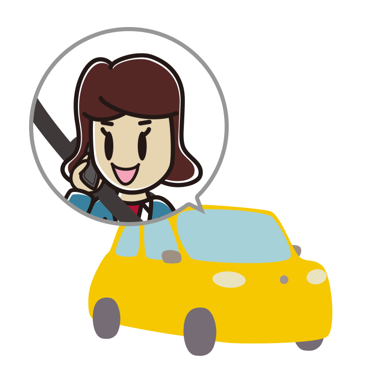 車でスマホで電話する女子高校生のイラスト【色あり、背景なし】透過PNG